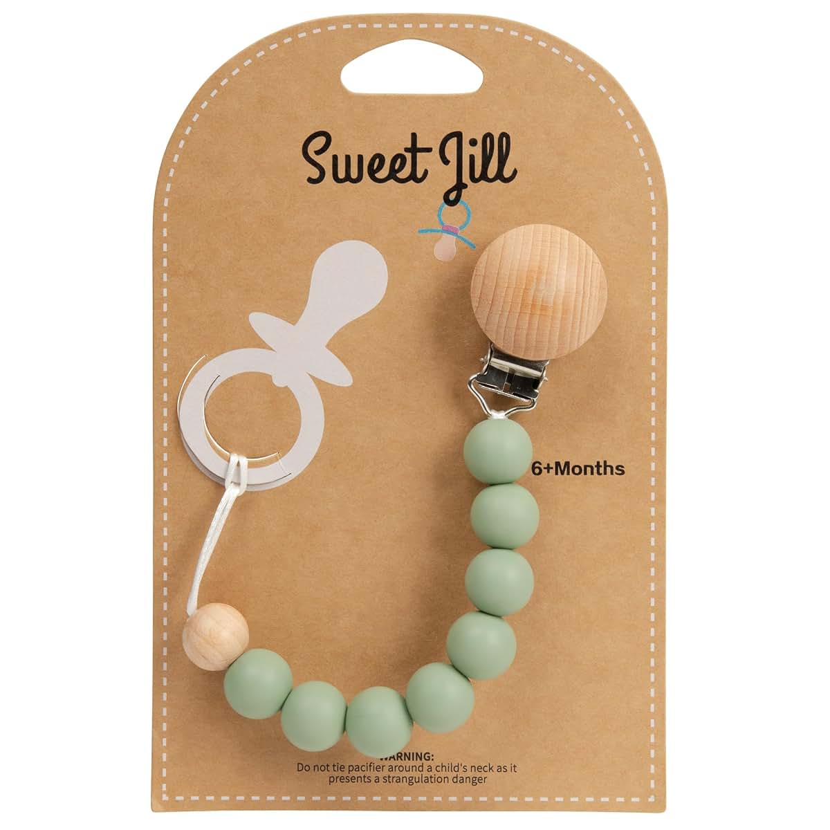 Sweet Jill Silicone Bead Pacifier Clip In Sage Green