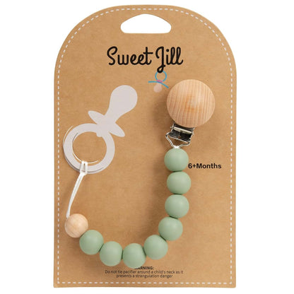 Sweet Jill Silicone Bead Pacifier Clip In Sage Green