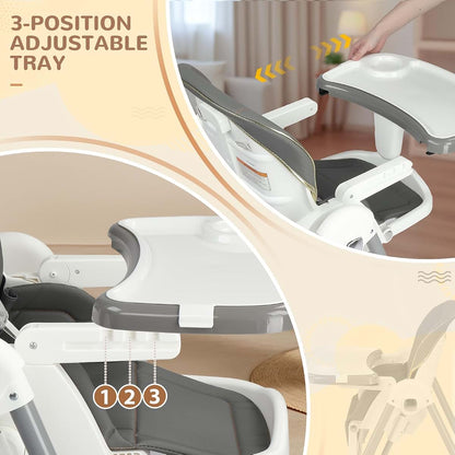 Folding Baby High Chair with Adjustable Height and Safety Harness
