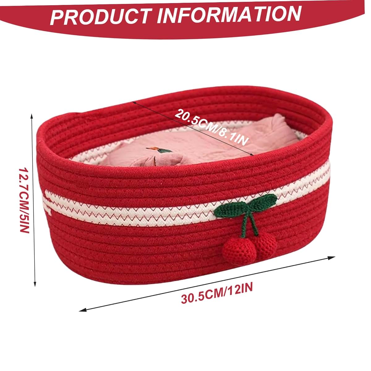 AwnsIMfreien Toy Baskets Storage Kids, Organizer Baskets 12x8in Rectangle Cozy Woven Cherry Cute Basket Stackable Small (photo 2)
