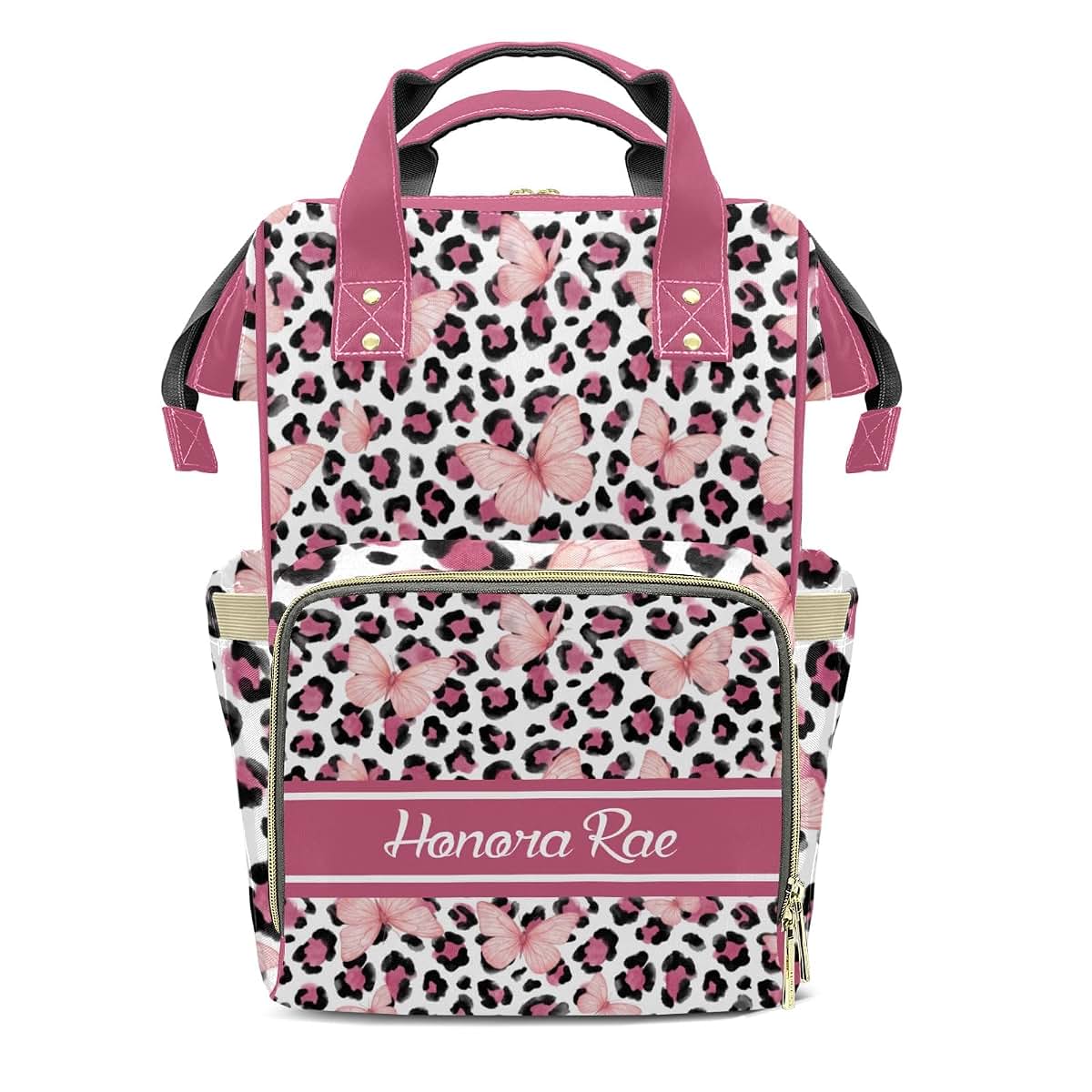 Joyestore Leopard Butterfly Print Custom Diaper Backpack Mom Baby Bag Parent Gift