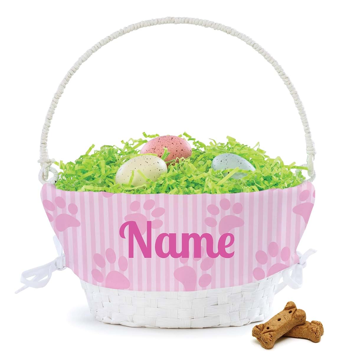 Personalized Planet Personalized Easter Egg Basket for Dog with Handle and Custom Name | Pink Paw Print Easter Basket