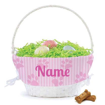 Personalized Planet Personalized Easter Egg Basket for Dog with Handle and Custom Name | Pink Paw Print Easter Basket