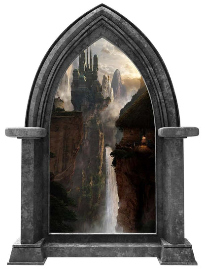 Castle Scape City Wall Decal Sticker Mural | 36 Inch Fantasy Scene