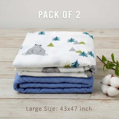 NOOVIA 2-Pack Baby Muslin Swaddle Blankets, 43x47 Inch, Cotton