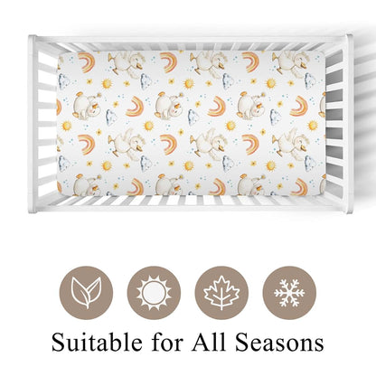 Cute Duck Rainbow Floral Sun Fitted Crib Sheet 28x52 Inch Standard Crib and Toddler Mattress