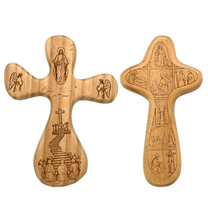 Goodangie00 Handmade Wood Cross Fidget 2-Pack, Double-Sided Carved Jesus Pocket Prayer Cross, 4.1 x 3 Inch