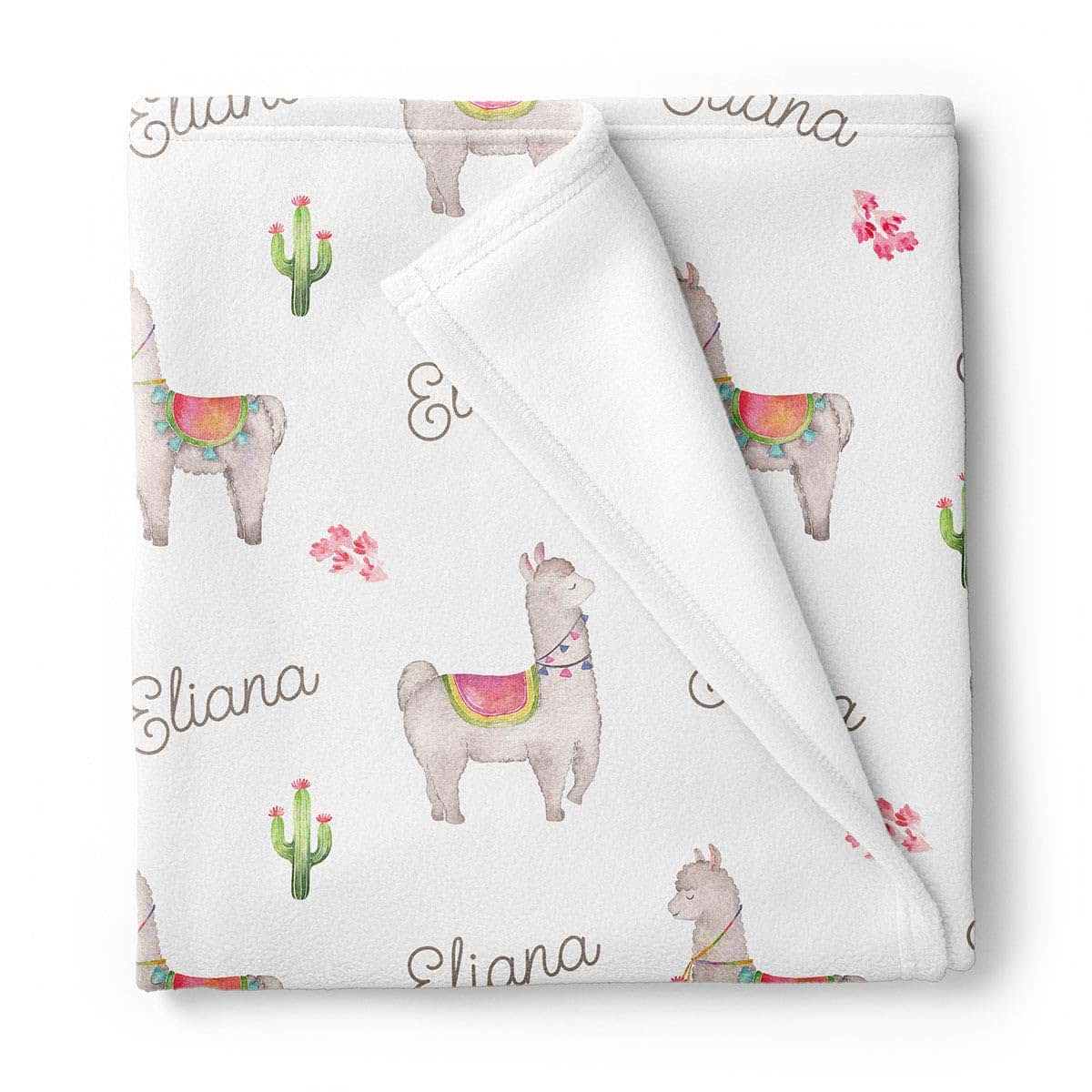 Lovable Gift Co Llama Personalized Fleece Baby Girl Receiving Swaddle Blanket