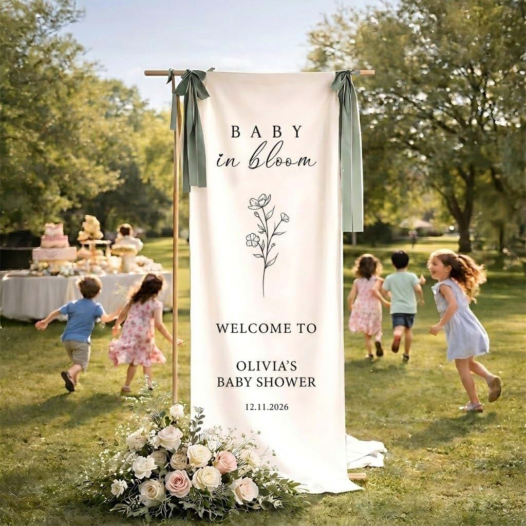 Master Viper Baby In Bloom Personalized Linen Backdrop Sign (photo 4)