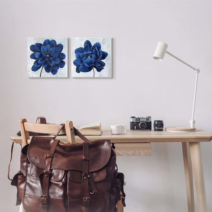 Stupell Industries Royal Blue Floral Wall Plaque Set, 12 x 12 Inch, 2-Piece Ready to Hang