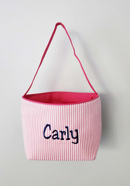 Sona G Designs Personalized Seersucker Stripe Easter Basket Bucket Tote Bag