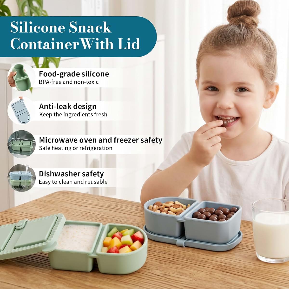 Qingqiuyuda Veggie And Dip Snack Container 2-Pack, Small Divided Snack Box