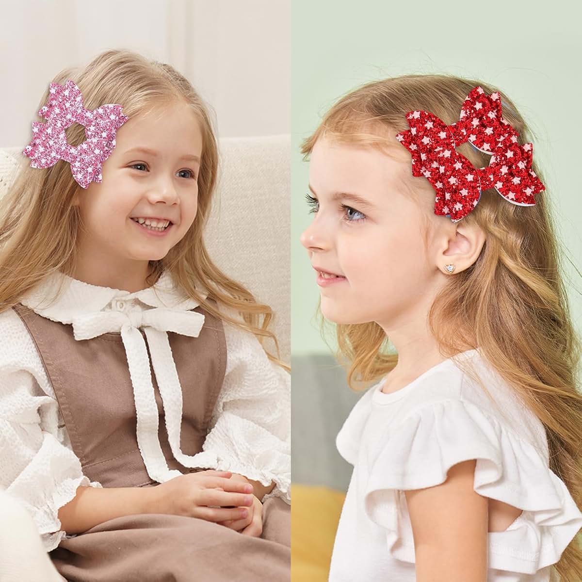 XIMA 24Pcs Sparkly Star Glitter Bow Hair Clips for Girls Toddlers Kids