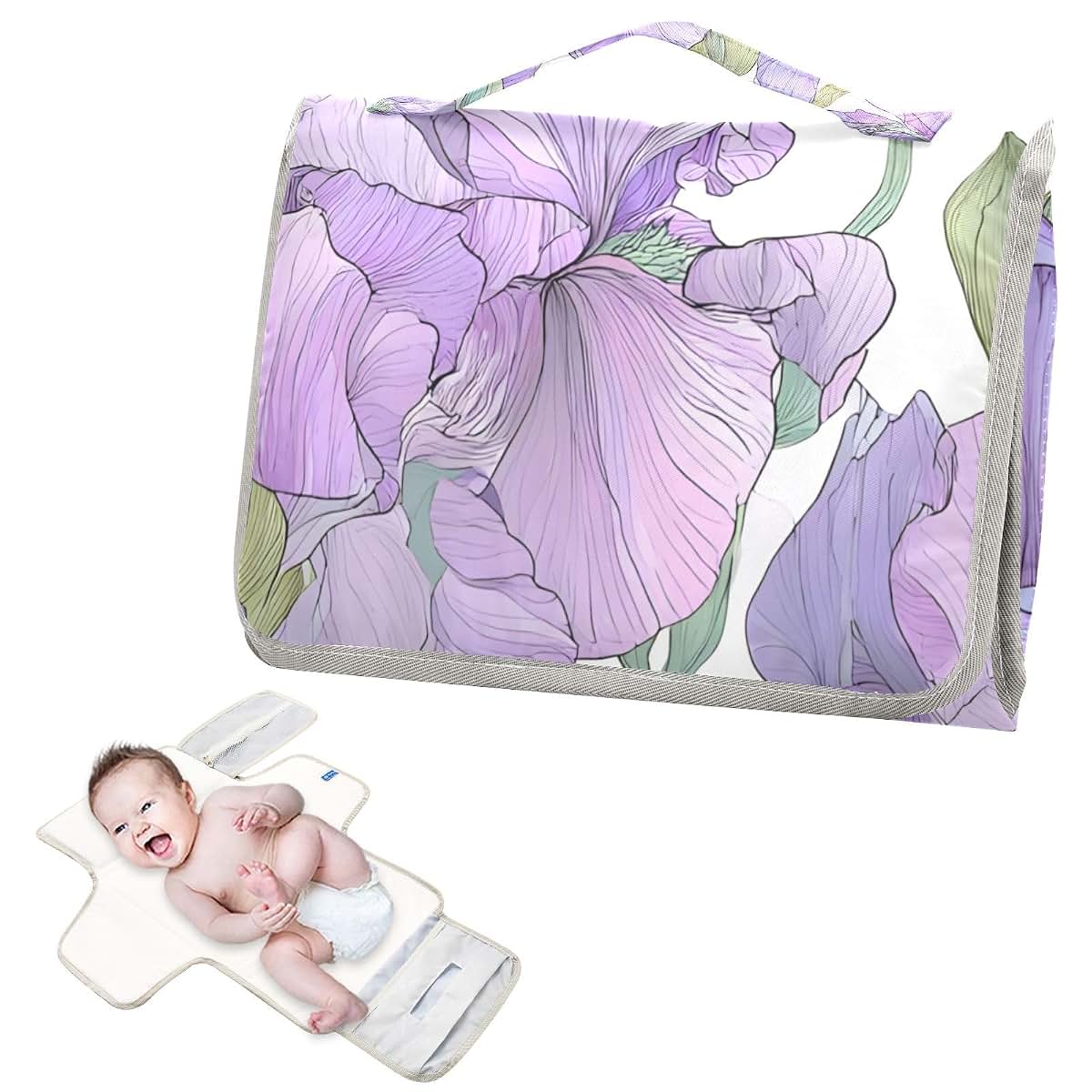 Pastel Purple Iris Portable Diaper Changing Pad Lightweight Waterproof Travel Kit