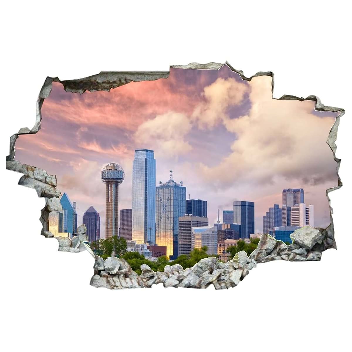 HIGOSS Dallas City Skyline Wall Decal Peel And Stick Sticker (photo 2)