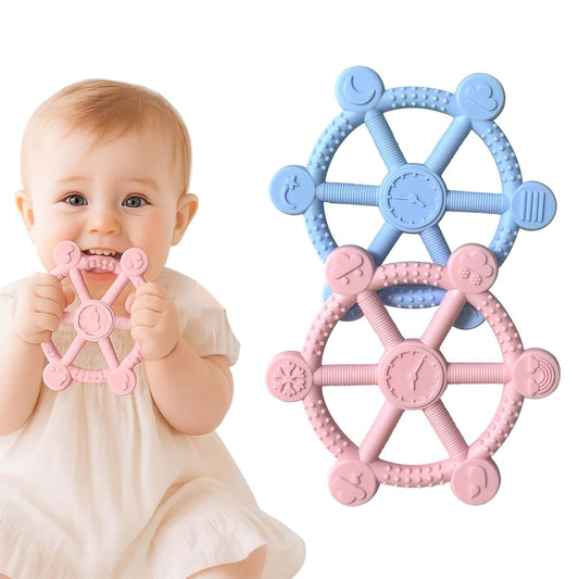 ZQFTZQ 2 Packs Teething Toys for Babies 3-12 Months, Pain Relief Silicone Baby Teethers 6 to 12 Months, Easy-to-Hold