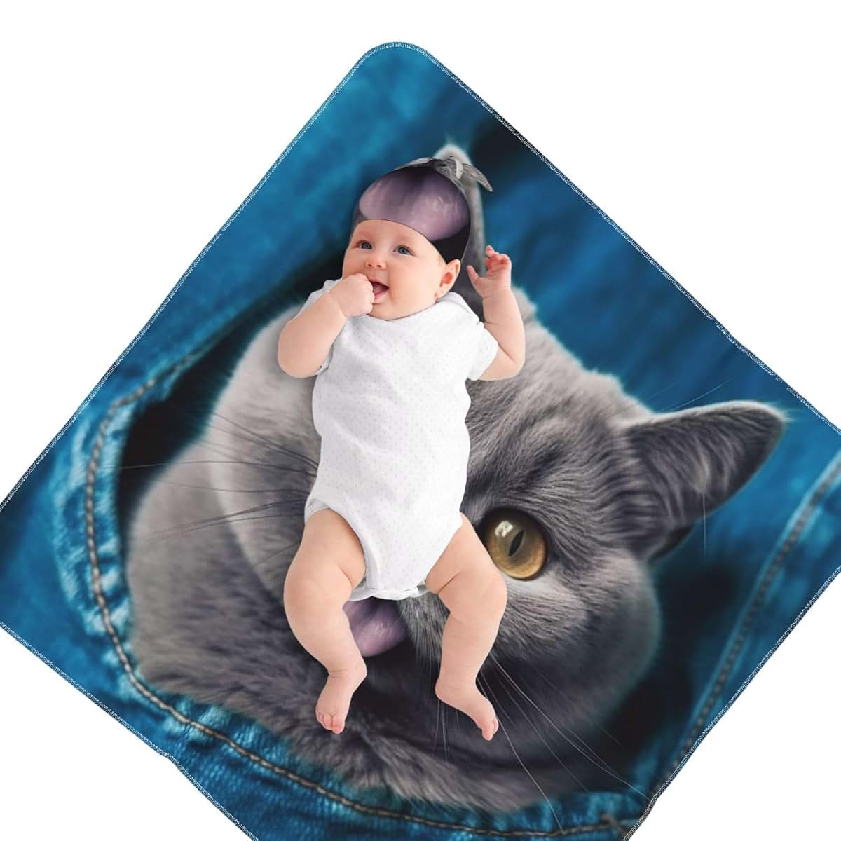 LHDGBNV Blue Cat Swaddle Blanket And Beanie Hat Set (photo 2)