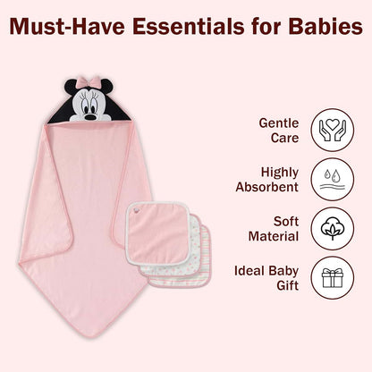 Minnie Mouse Hooded Bath Towel Set for Newborns and Infants