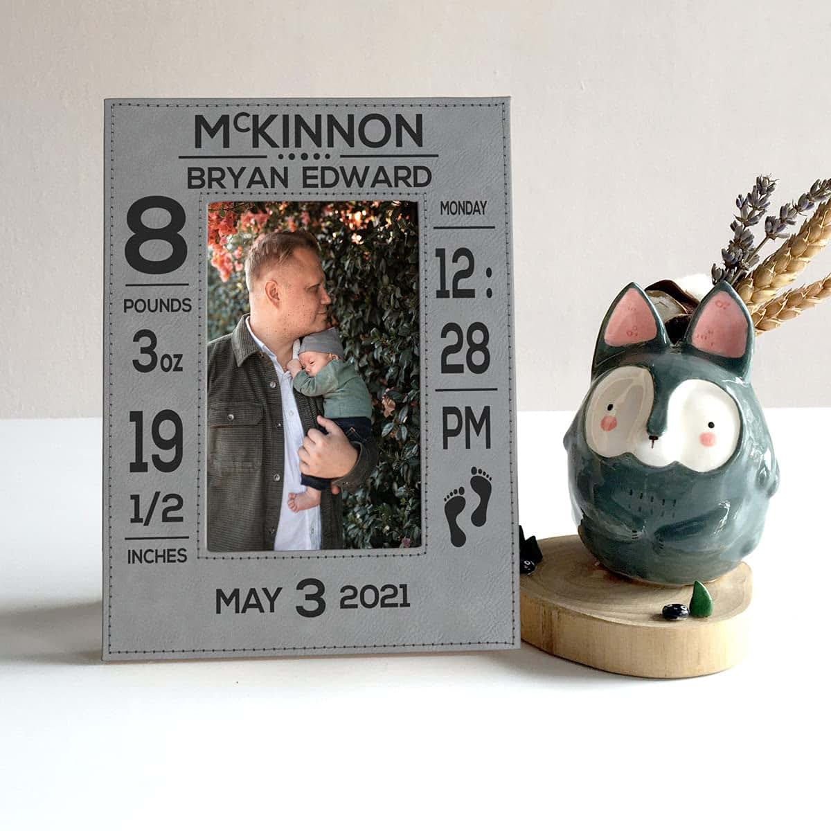 PlaqueMaker Personalized New Baby Information Picture Frame - Gray