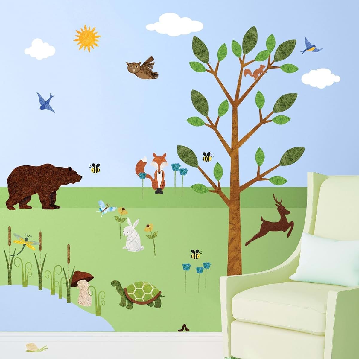My Wonderful Walls Forest Wall Sticker Set – 37 Peel & Stick Woodland Decals for Nature Theme Baby Nursery and Kids