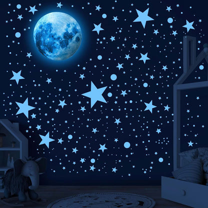 BabyOneStop 492-Piece Glow In The Dark Stars And Moon Wall Decals For Ceiling Decor