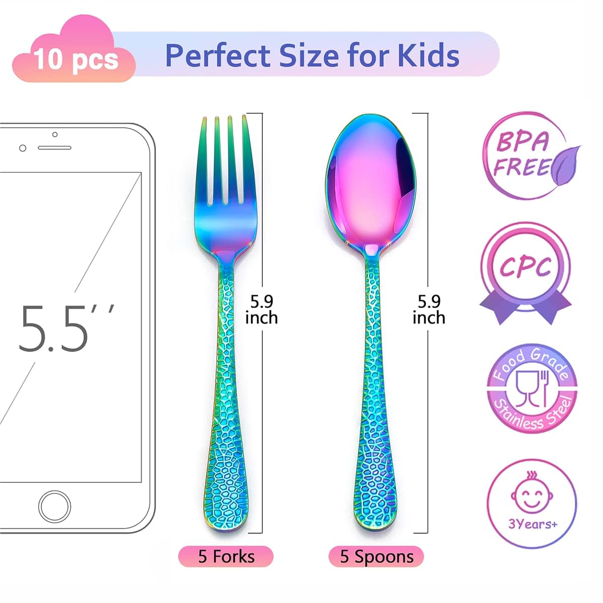 Lianyu 10-Piece Kids Stainless Steel Silverware Set for Toddlers