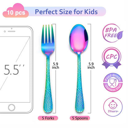 Lianyu 10-Piece Kids Stainless Steel Silverware Set for Toddlers
