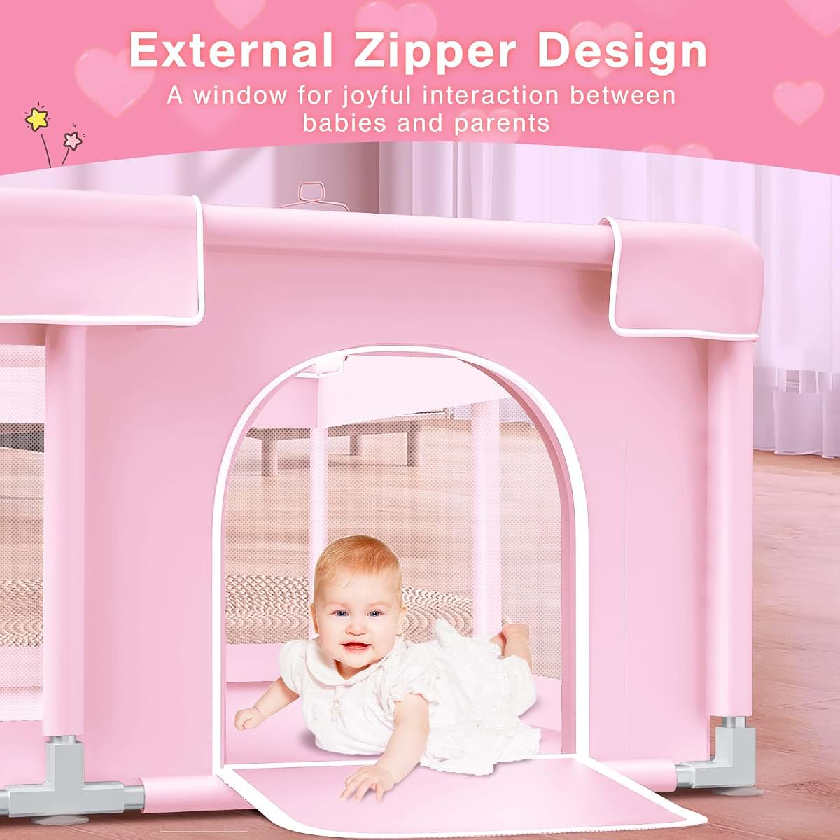 Jaobeem Pink Playpen for Toddlers - Indoor/Outdoor Activity Center