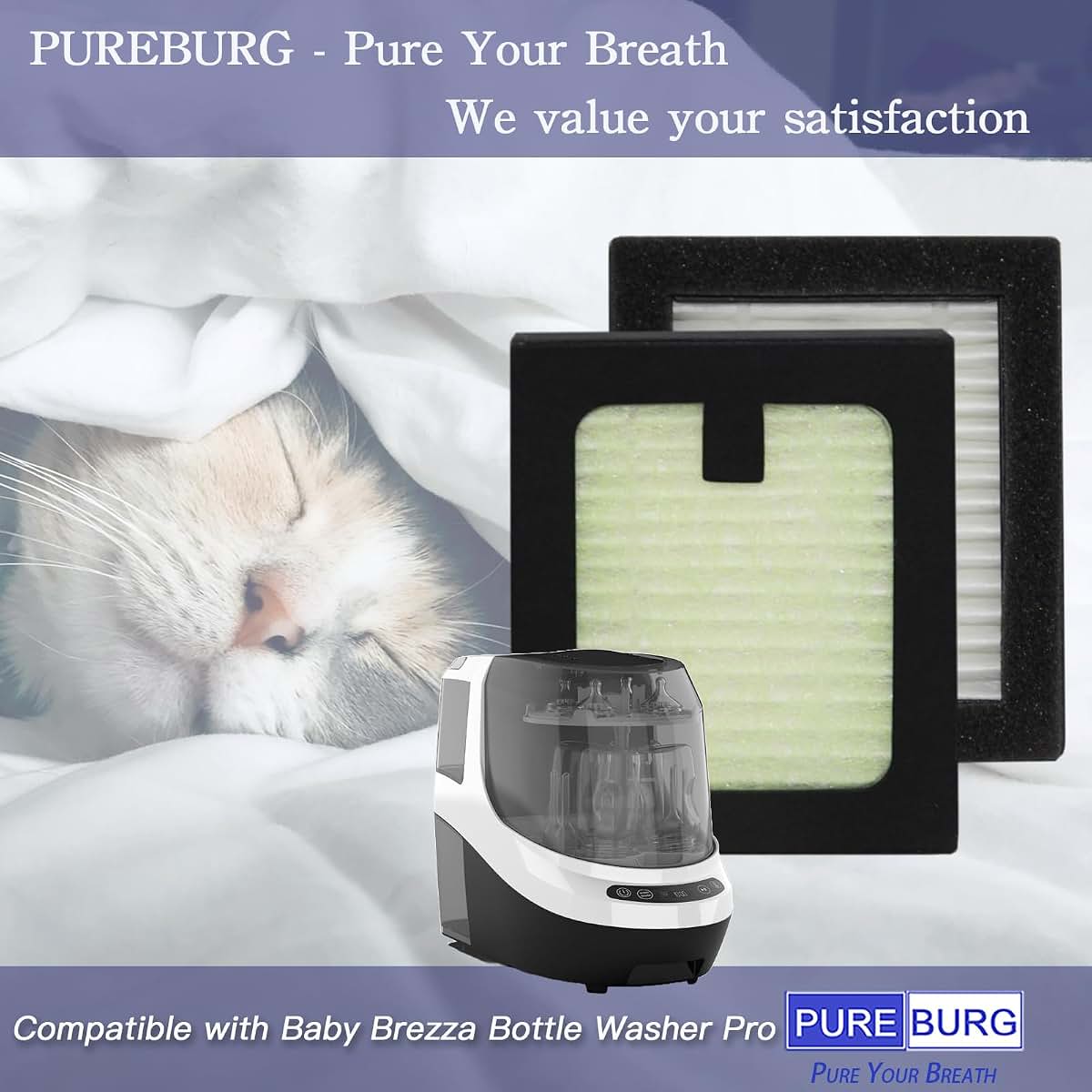 PUREBURG Replacement Filter Compatible with Baby Brezza Bottle Washer Pro, Pack of 6, HEPA Air Clean Dust (photo 2)