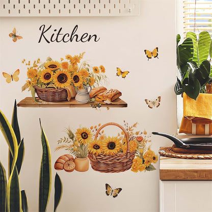 Sacinora Sunflowers Butterfly Floral Wall Stickers Vinyl Art Decals for Home Decor