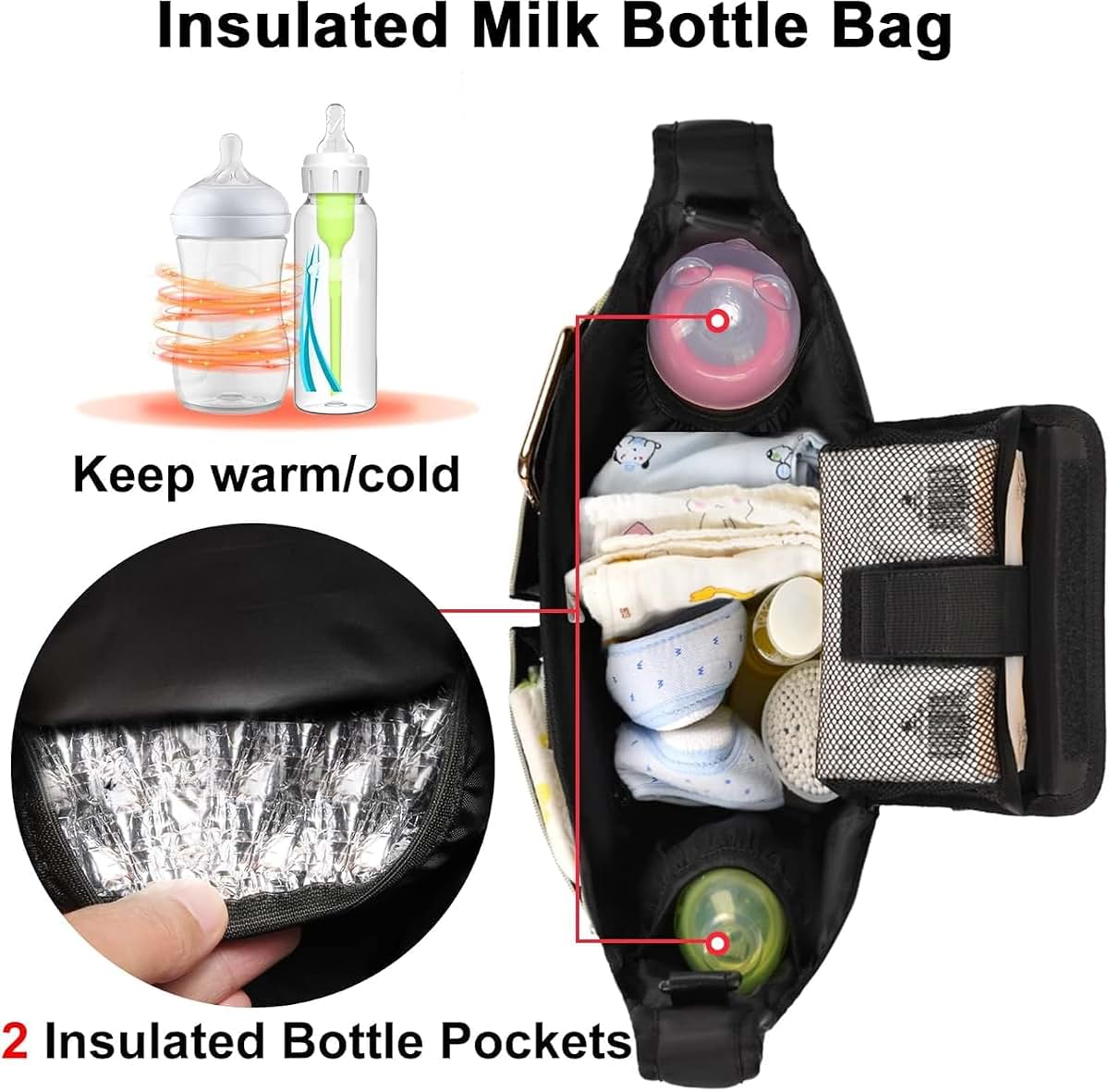 Yokusa Universal Stroller Organizer Bag with Insulated Bottle Pockets, Black