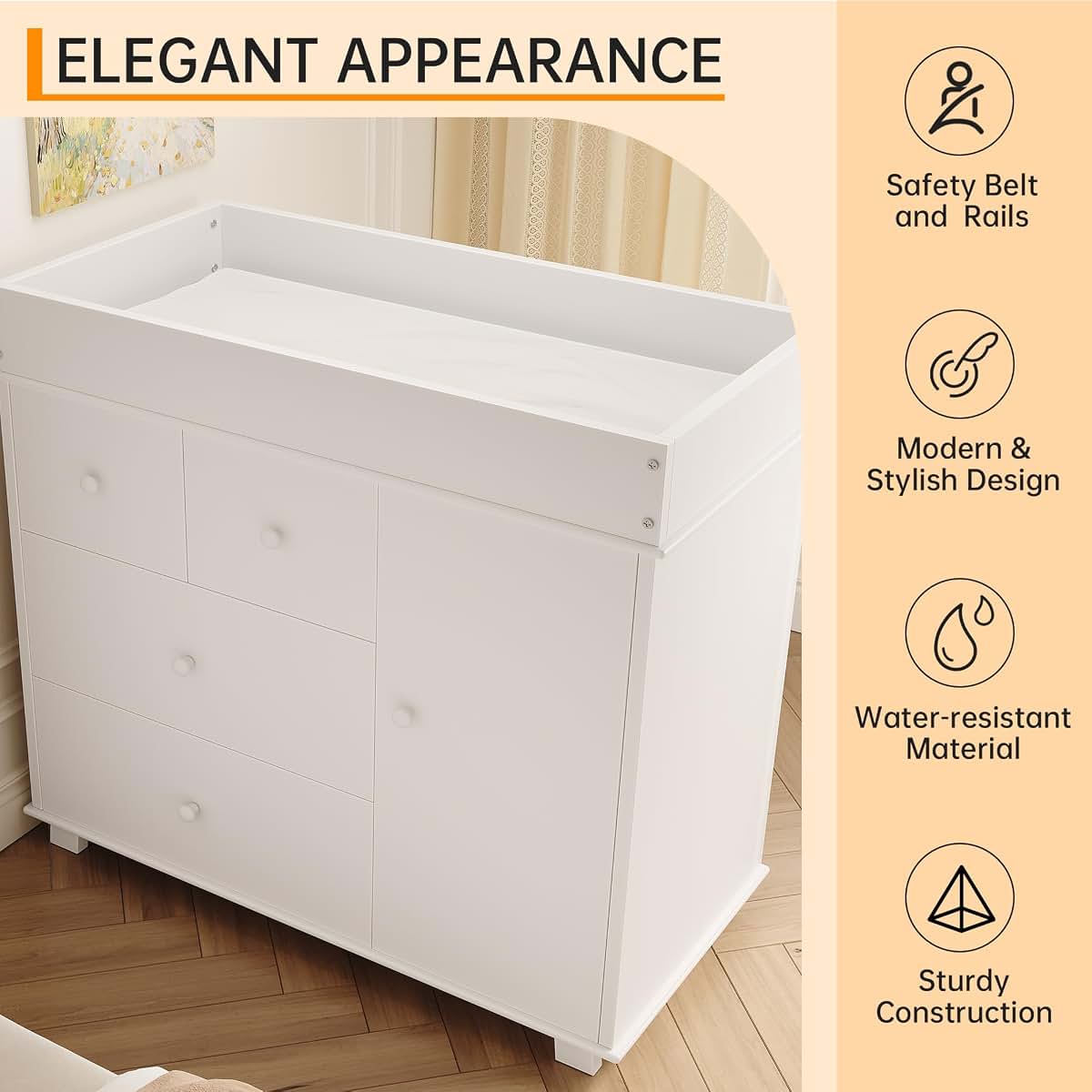 PeacefulHues Baby Changing Table Dresser With 5 Drawers White (photo 4)