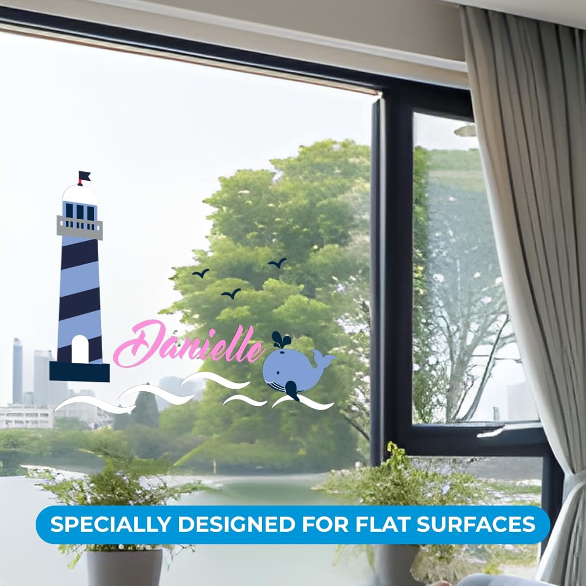 Cryptonite Personalized Lighthouse And Whale Wall Decal For Kids Bedroom