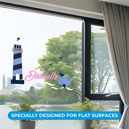 Cryptonite Personalized Lighthouse And Whale Wall Decal For Kids Bedroom