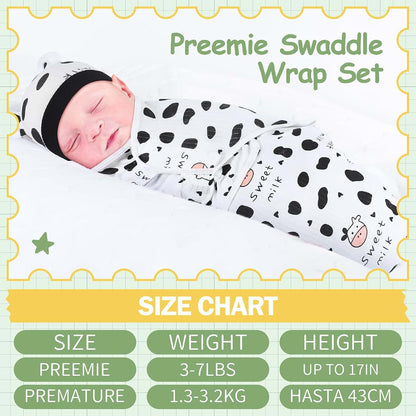 VitalCozy 2 Pack Preemie Swaddles and Hats for 3-7 Lbs Infants