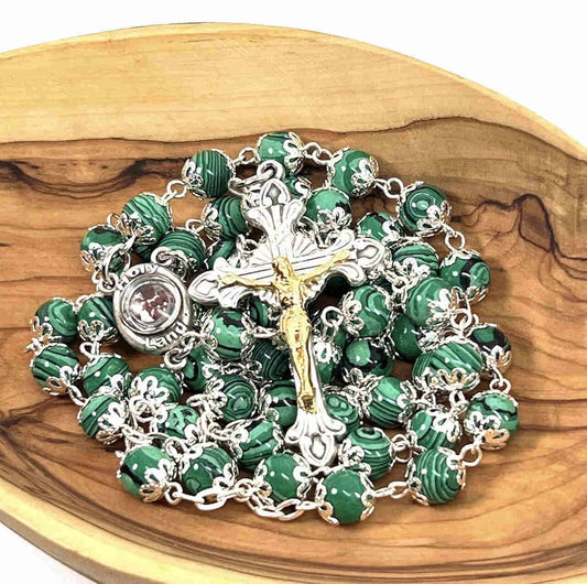 Bethlehem Handicrafts Rosary With Green Stone Beads And Crucifix