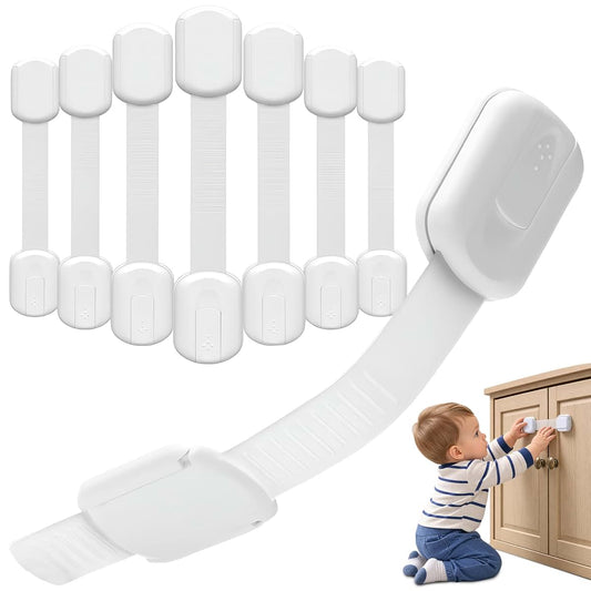 JOZY Cabinet Locks Baby Proofing 8 Pack - Adhesive Strap Locks for Cabinets & Drawers, Child Proof Cabinet Locks for