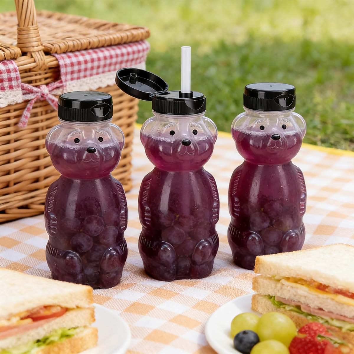 Zunate 3pcs Bear Cups with Silicone Straws, 230ml Reusable Leak Proof Drinkware with Flip Lid