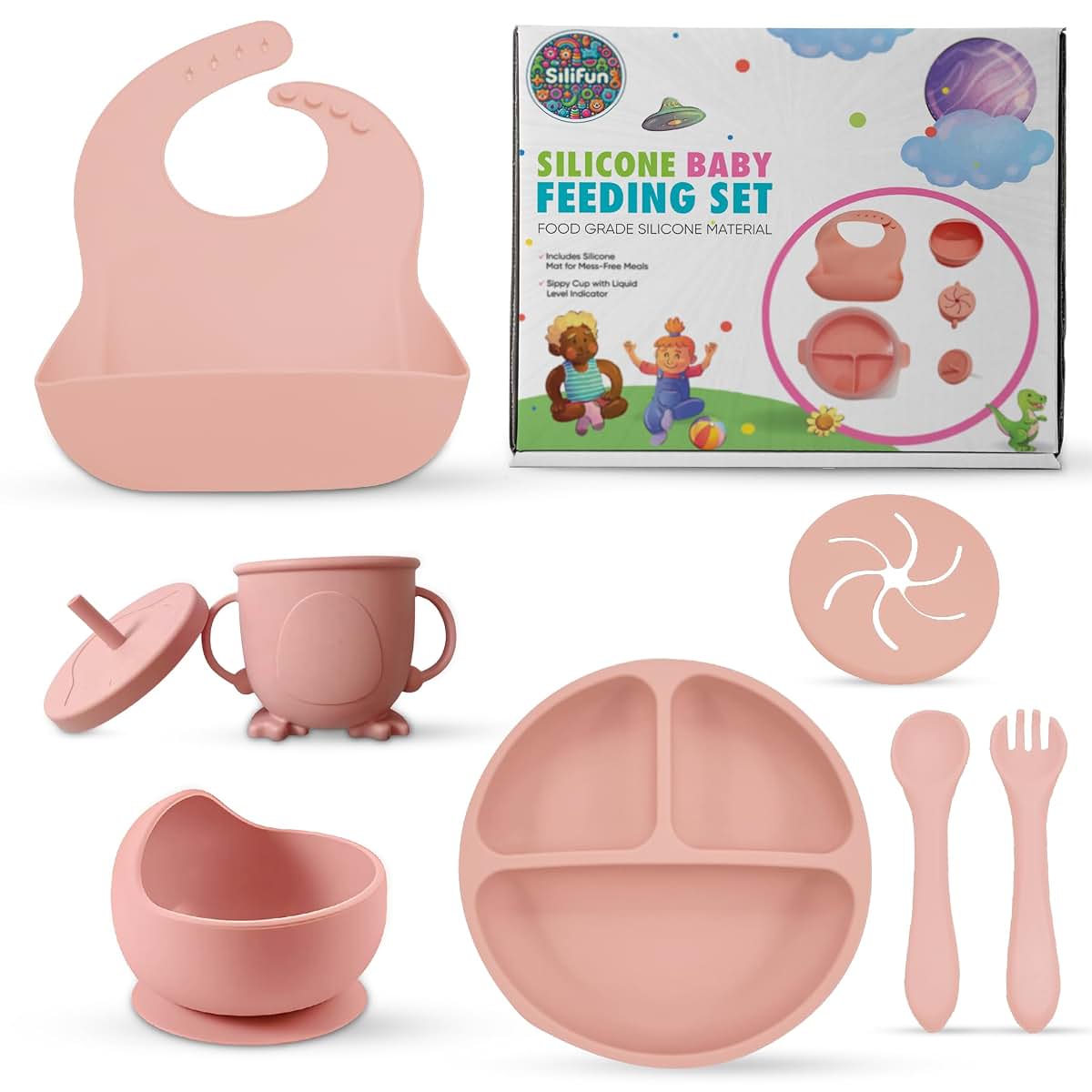 SiliFun 8-Piece Silicone Baby Feeding Set for Mealtime