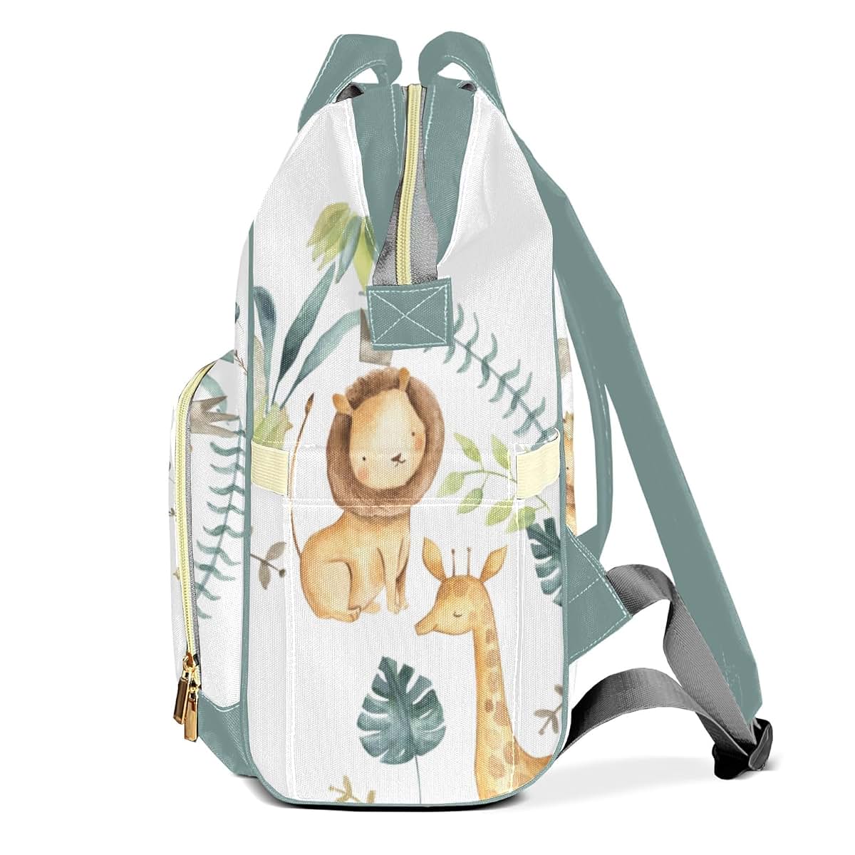 LiSoAkWE Jungle Crown Animals Safari Leaves Customizable Large Capacity Diaper Bag Personalized Name,Waterproof (photo 3)