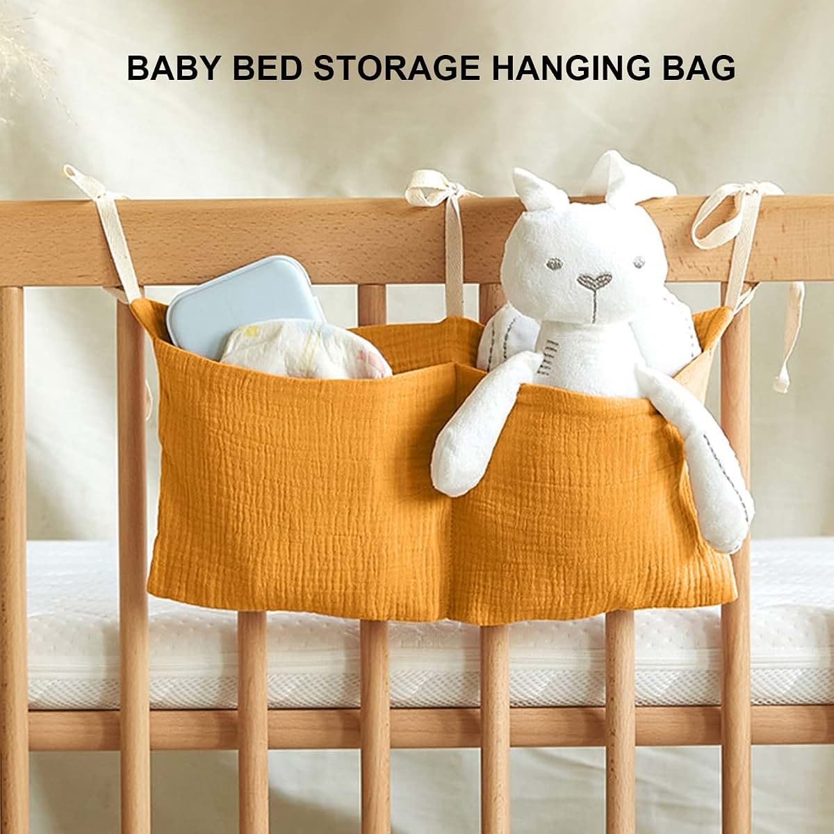 Poenvfpo Baby Crib 2 Pocket Hanging Storage Bag With Adjustable Straps In Turmeric (photo 3)