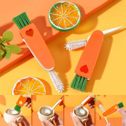 BabyOneStop 3-in-1 Tiny Cleaning Brush, Carrot Shape Cup Lid Cleaner for Bottles, Cups, and Travel