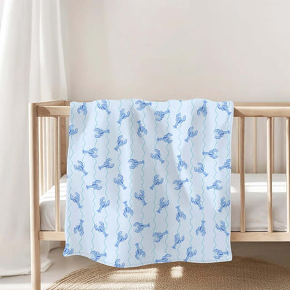 Blue Lobster Bows Stripe Baby Blanket 50x60 Inch