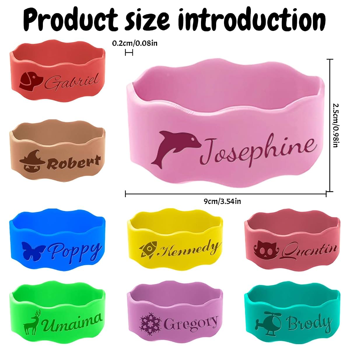 Yibairui Personalized Silicone Bottle Straps - Customizable Baby Bottle Labels with Engraved Names for Day CareReusable (photo 2)