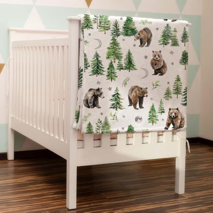 Bears Print Flannel Baby Blanket for Nursery Swaddle Throw