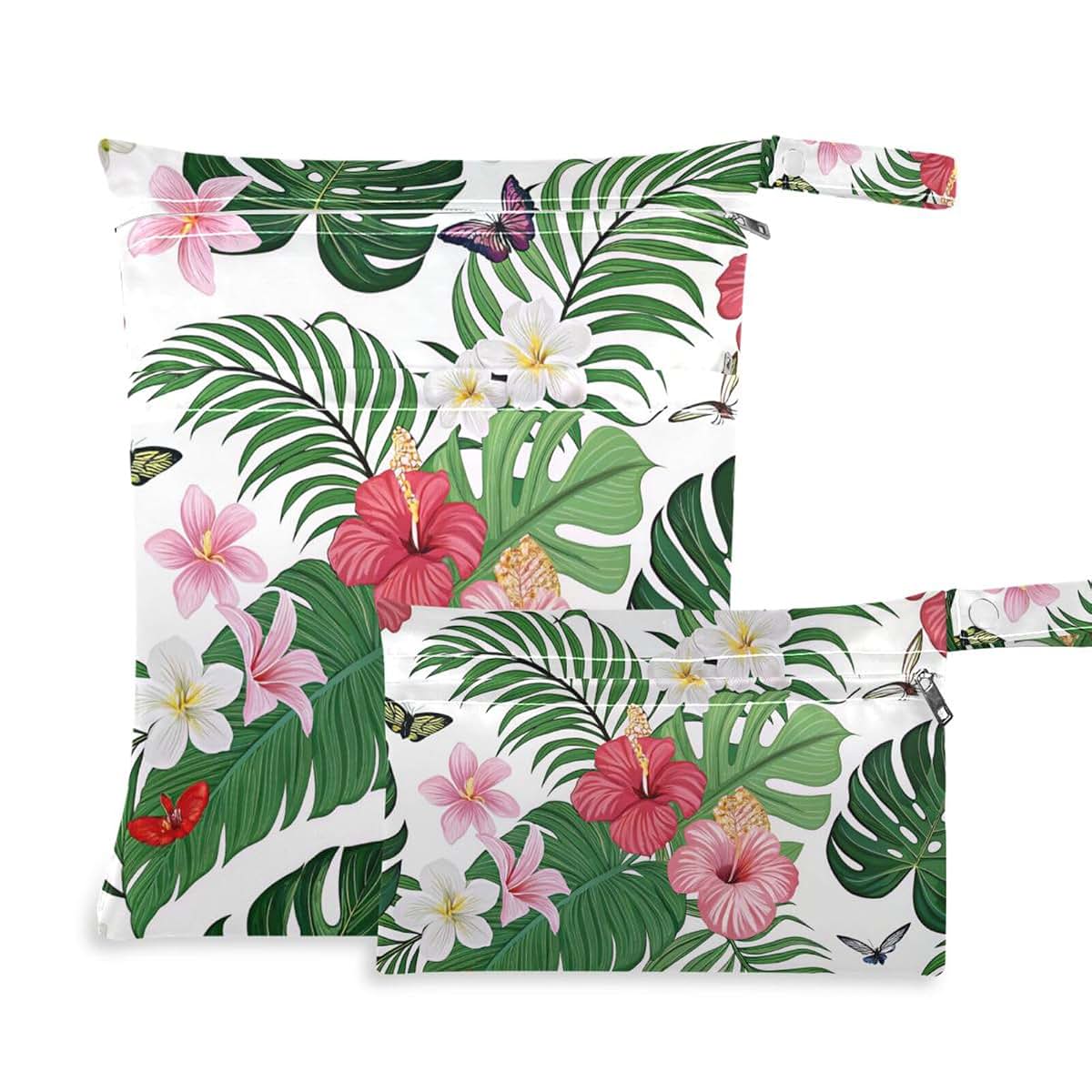 Gravopti Hibiscus Flower Wet Dry Bags Set of 2, Reusable Waterproof Organizer with Zipper Pockets