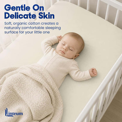 Linteum Textile Supply Jersey Knit Baby Crib Fitted Sheet, Beige (photo 2)
