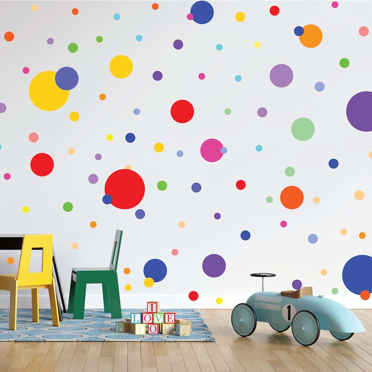 PapaKit Round Polka Dot Confetti Wall Decal Bright And Bold Rainbow 190 Pieces