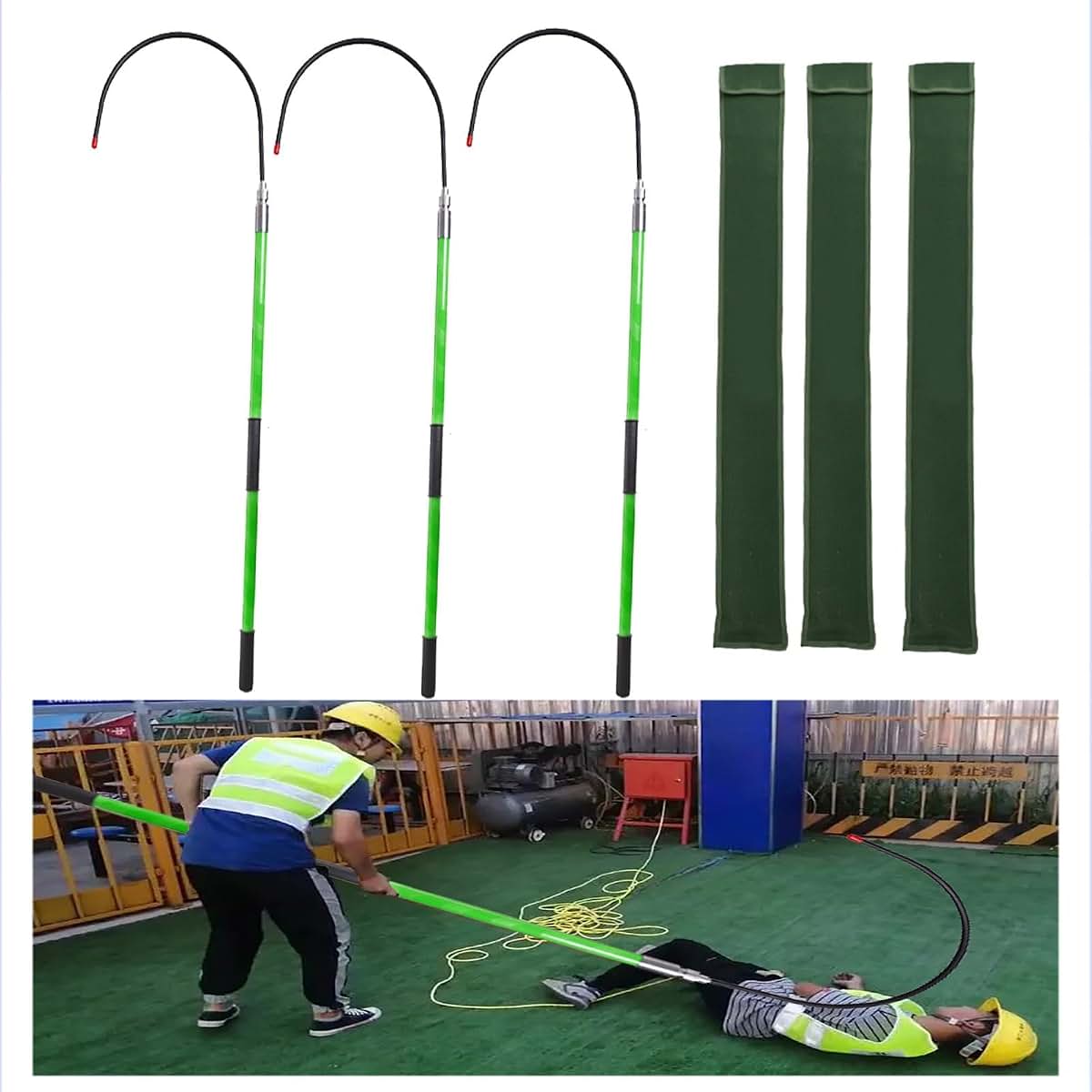 Insulated Rescue Hook 3 Set With Canvas Bags Fiberglass 100kg