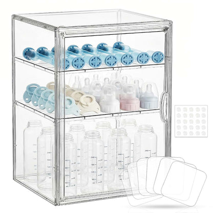 KitHero Baby Bottle Organizer X-Large Adhesive Wall-Mount 3 Tier Adjustable Acrylic Storage